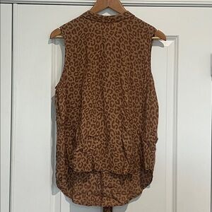 Ann Taylor XL Sleeveless Leopard Print Scarf Neck Blouse Top Women’s Tan Brown